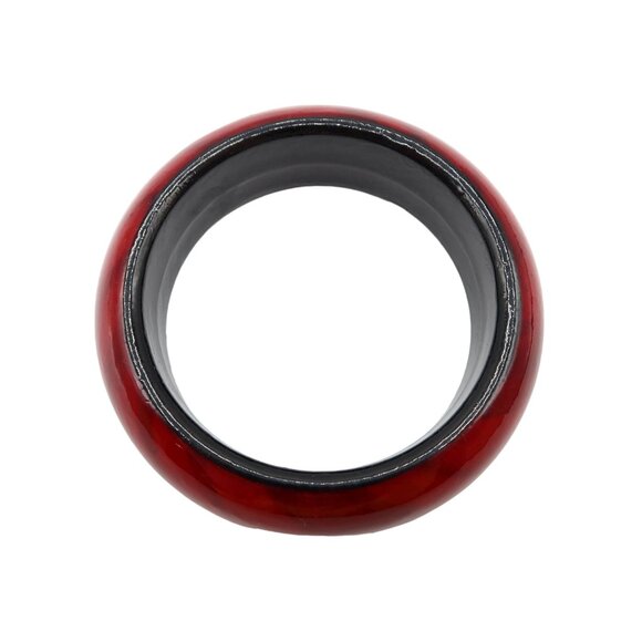 Burgundy Black Domed Lacquered Wood Bangle Cuff Bracelet Boho Unsigned - Picture 4 of 5